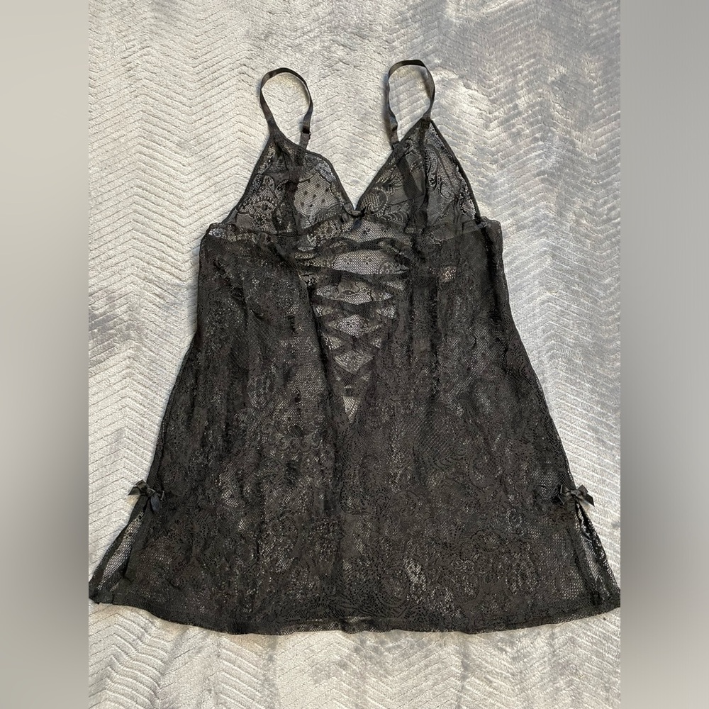 Victoria’s Secret Sheer Black Mesh Lace Babydoll Chemise Lingerie Medium